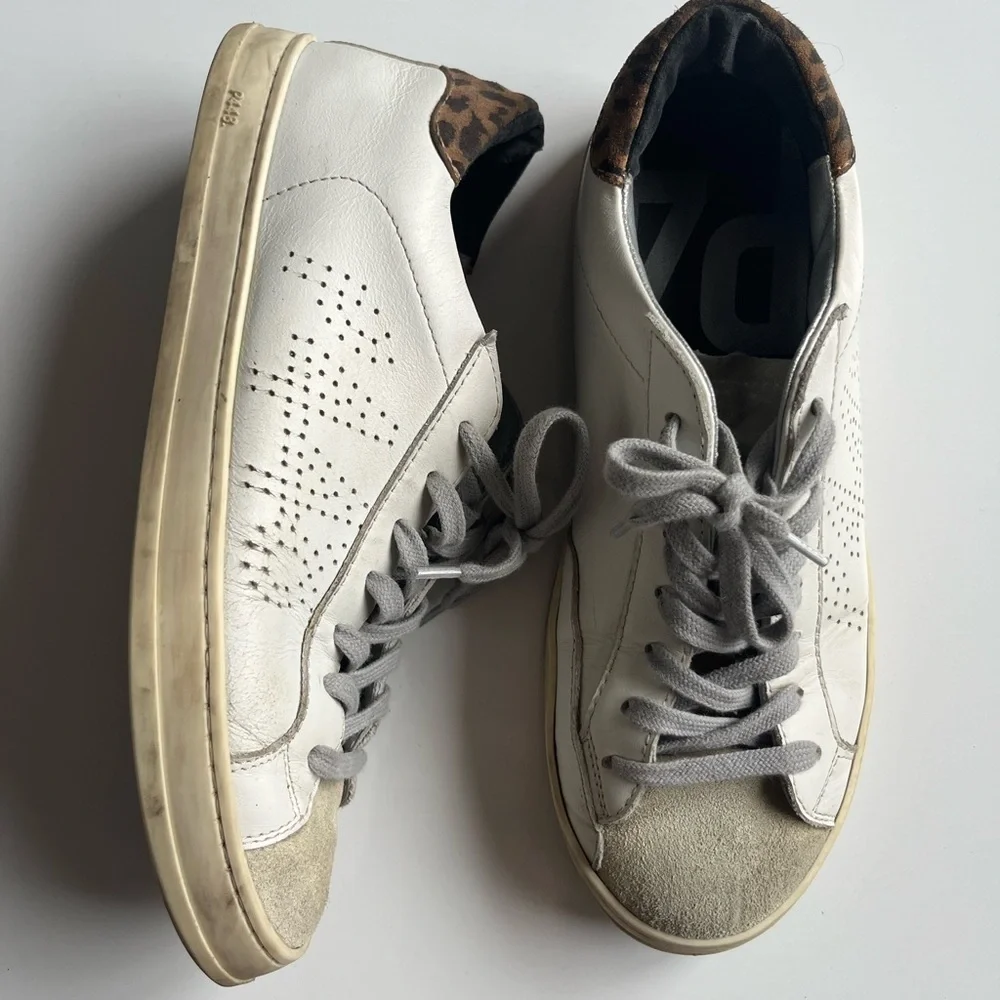 P448 White Sneakers with Leopard Accent